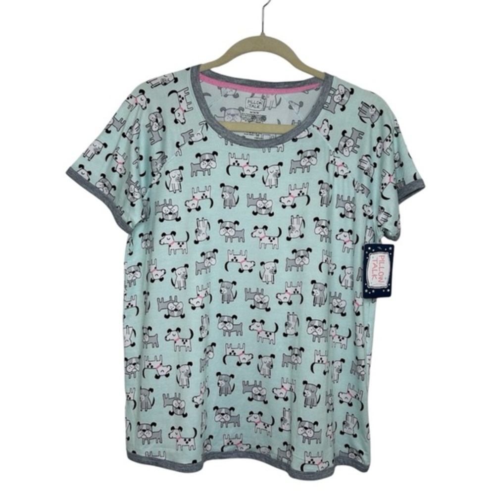 Pillow Talk Soft Novelty Dogs Print Short Sleeve Cozy Top M Dog Lovers